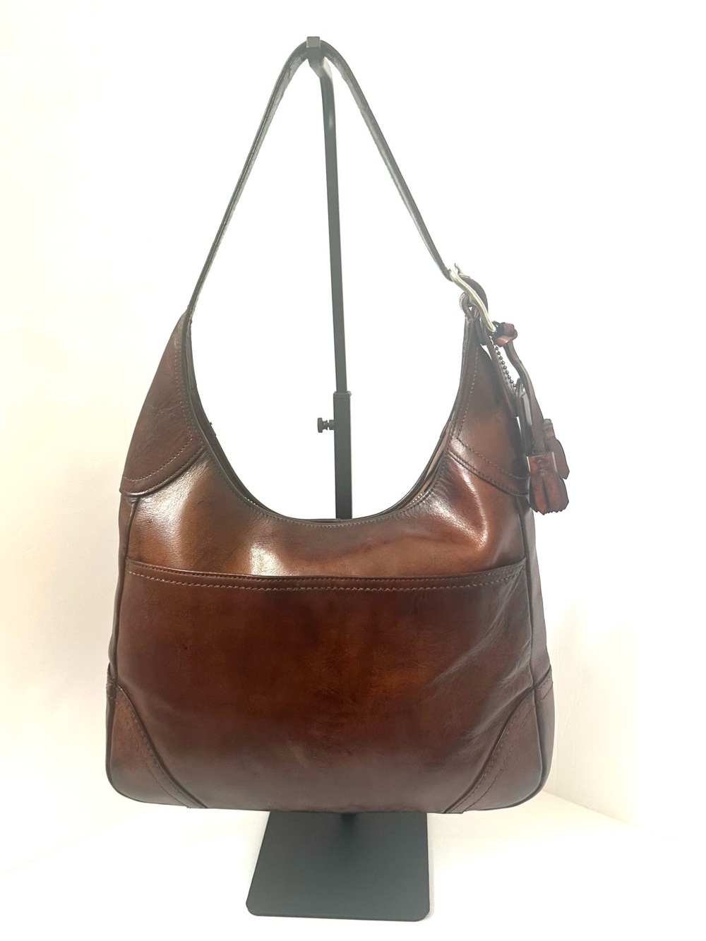 Vintage Coach Hamilton Hobo Leather Bag Y2K Custom Dyed Brown Silver Hardware